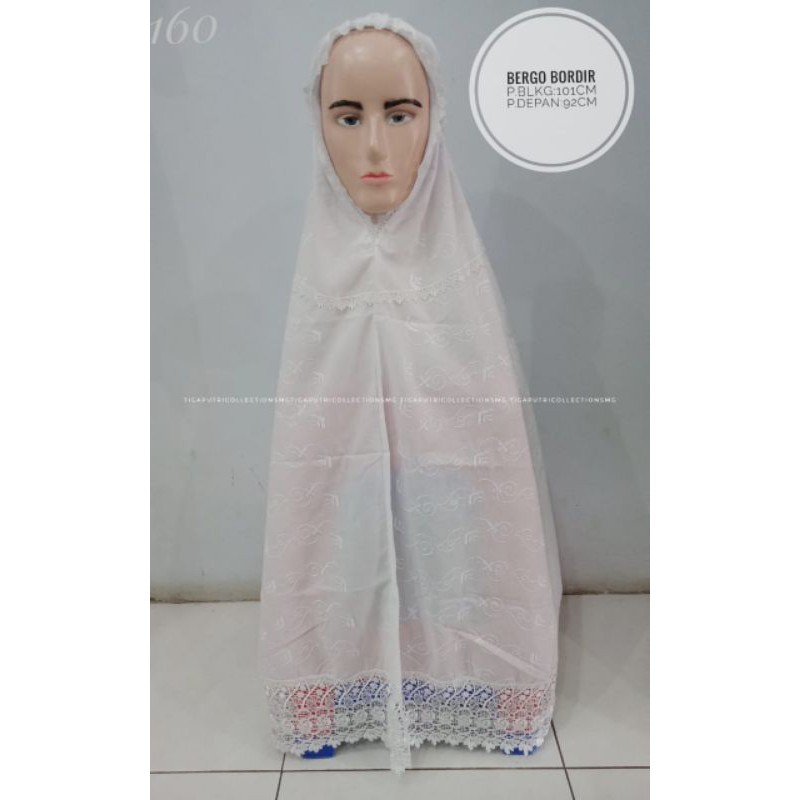bargo kerudung jilbab putih ihram ihrom bordir XXl