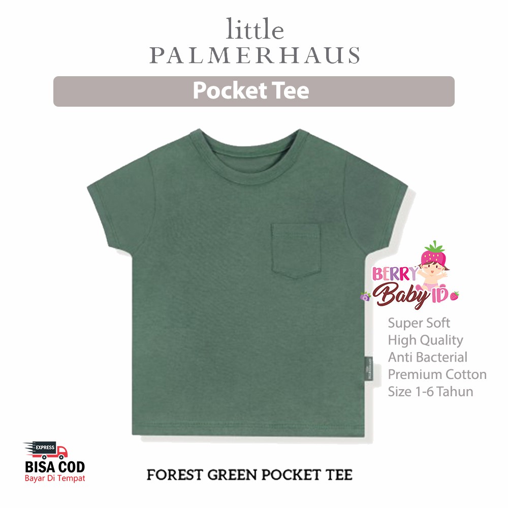 Little Palmerhaus Pocket Tee Baju Bayi Anak Perempuan 1-6 Tahun Premium Katun Berry Mart