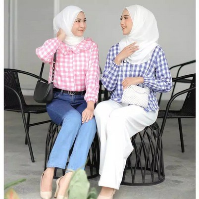 ilook | Monez Blouse | Blouse Motif Kotak | Bahan Creap - Fit to L-MONEZ - COKSU