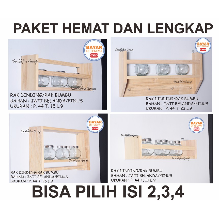 PAKET HEMAT ISI 4  RAK DINDING KAYU BUMBU BEKVAM RAK BUMBU SERBA GUNA RAK DINDING KAYU BIRCH SOLID