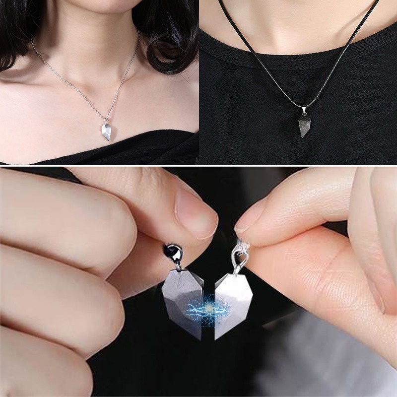 Set Kalung Rantai Choker Magnetik Bentuk Hati Warna Emas Perak Untuk Wanita