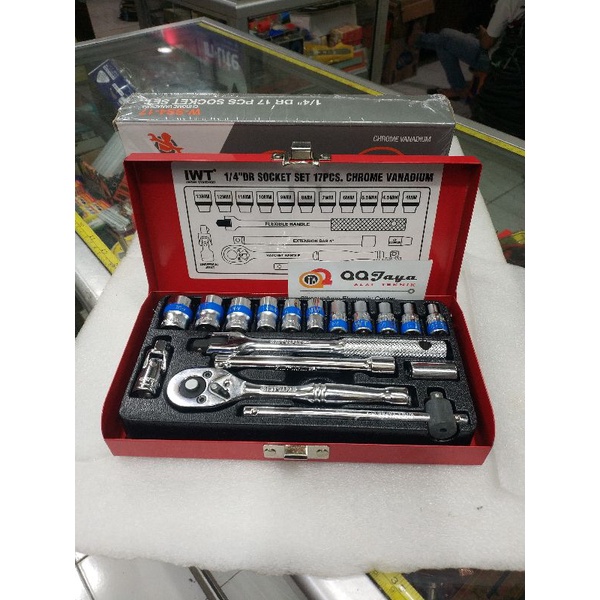 Socket set 17 pc iwt tools - kunci sok set DR 1/4 inchi
