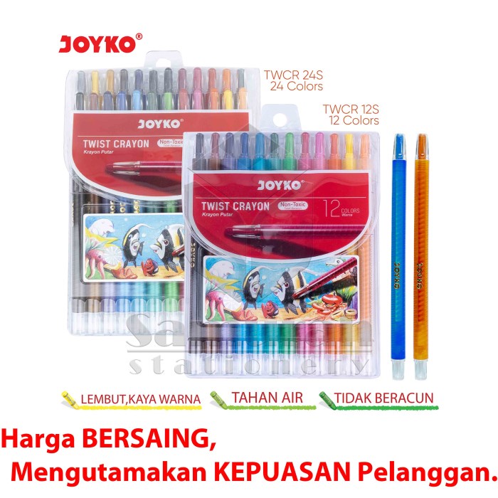 

Produk Crayon Joyko Twcr-12S / Twist Oil Pastel 12S / Krayon Putar 12 Warna Trendi