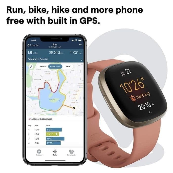 FITBIT VERSA 3 - Health &amp; Fitness Smartwatch - Black/Black Aluminum | Midnight/Soft Gold | Pink Clay