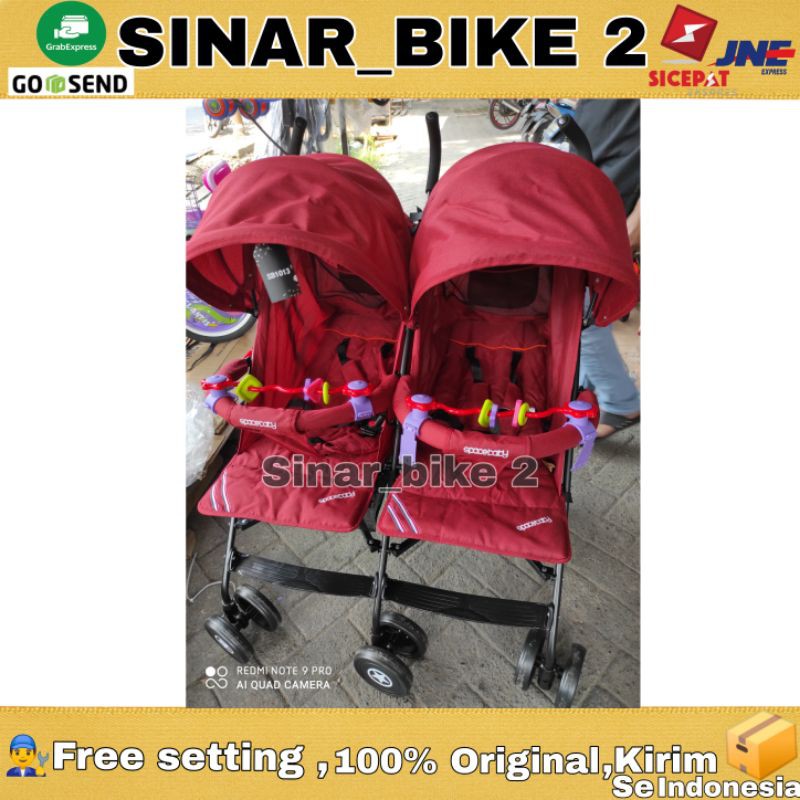 Baby Stroller SPACEBABY SB 1013 Twins Kembar Kereta Dorong Anak Bayi Kanopi Rem Roda Enam