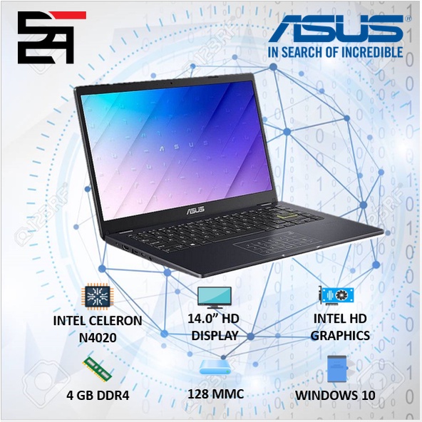 Laptop Asus E410MA INTEL N4020 RAM 4GB 128/192GB 14HD WINDOWS 10-E410M BLACK 128/14in