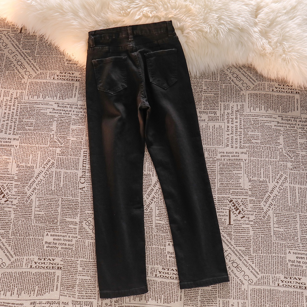 Warna Hitam Highwaist Melar Straight Celana Jeans Panjang Wanita Import（realpict）