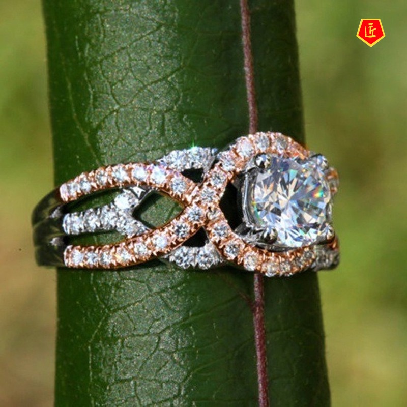 [Ready Stock]Fashion Personalized Diamond Color Separation Ring