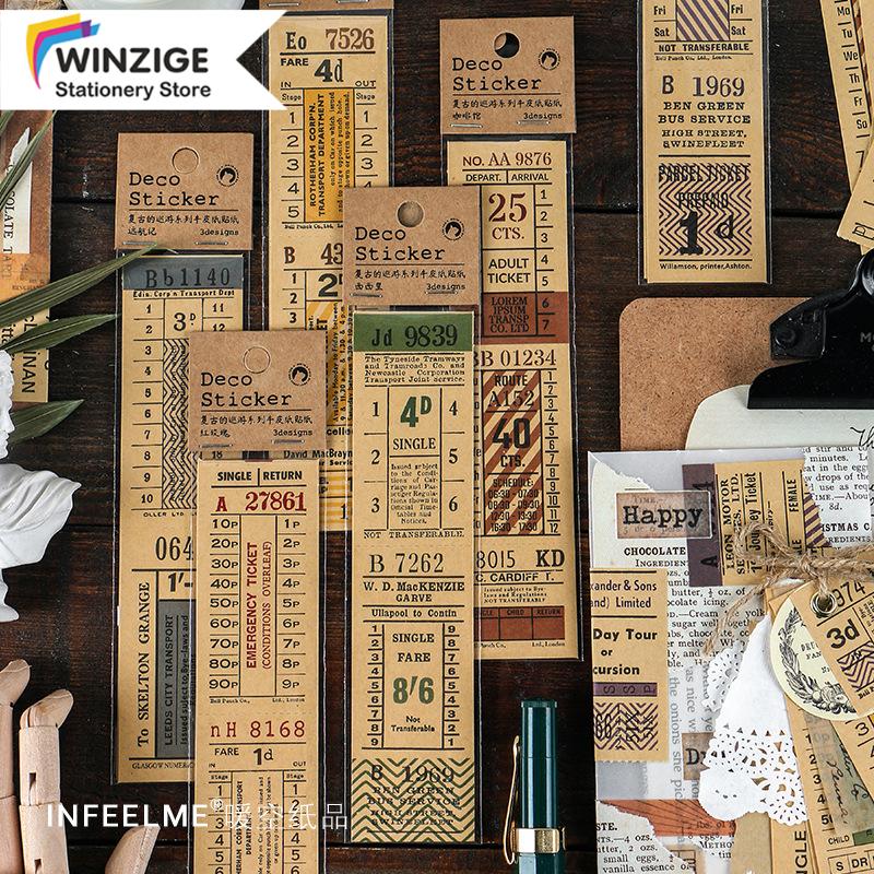 

Ticket Sticker Set Retro Kraft Paper Decor Stickers DIY Scrapbook Stationery 3sheets Vintage