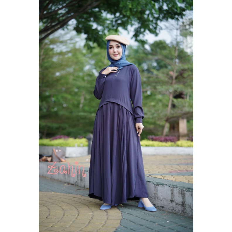 Gamis Hasna Zahin dan Sabrina dress model terbaru wanita modis casual style syari polos simple dress muslim baju bordir halus