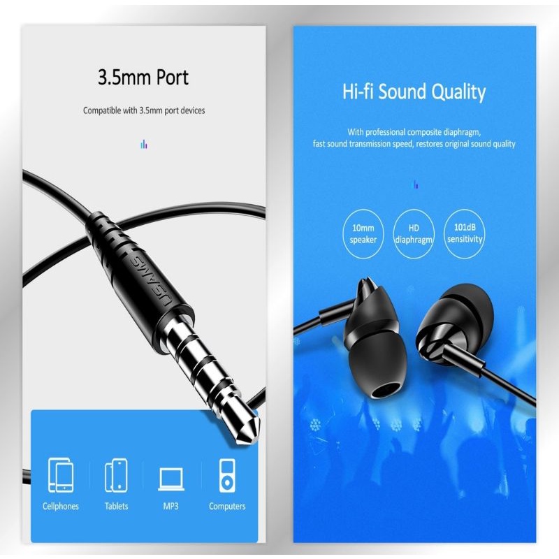 USAMS EP39 Headset Earphone With Mic Jack Audio 3.5mm