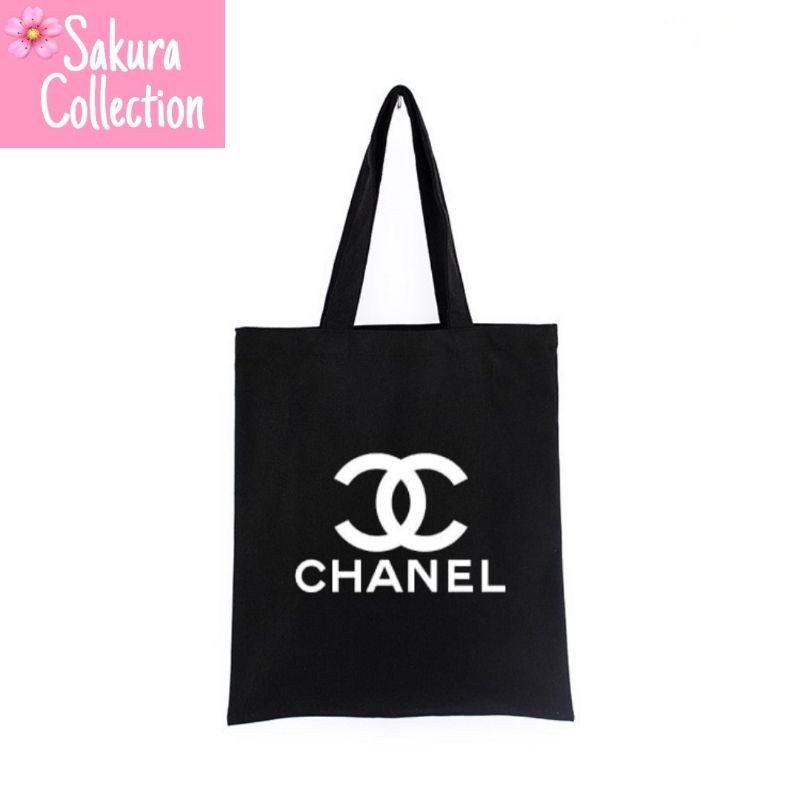 Tote Bag tas Brand LOGO TULISAN CHANEL musik rock metal tote bag resleting pria wanita tas sekolah / tas ngaji / tas kerja / tas belanja unisex canvas kekinian hitam/black tas jinjing/laptop fashion