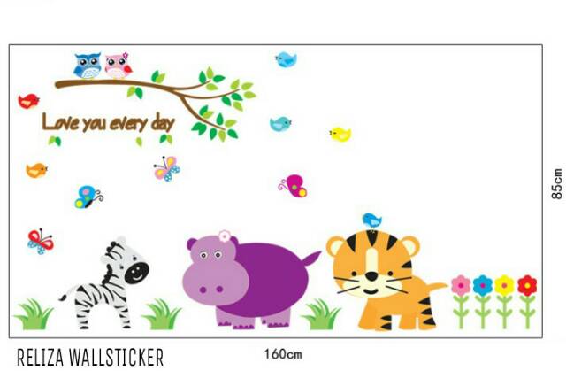 RELIZA WALL STICKER ANIMAL ZOO HEWAN ANAK KIDS SINGA OWL AY9046 STIKER DINDING