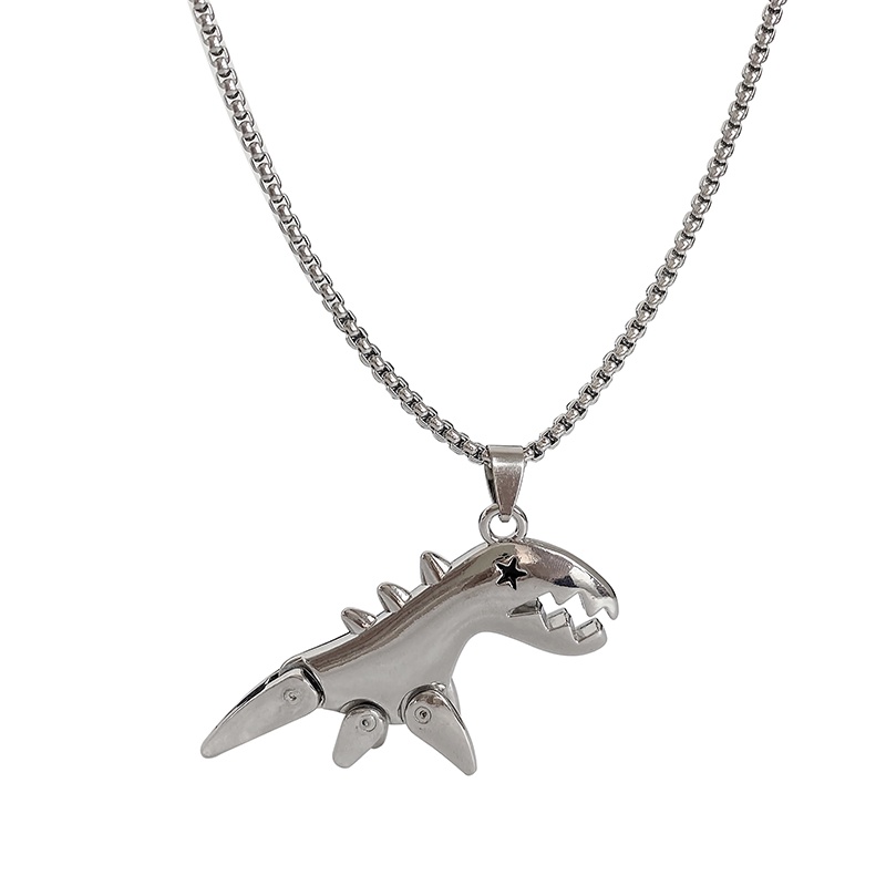 Kalung Rantai Liontin Dinosaurus Bahan Titanium Steel Untuk Pria Dan Wanita