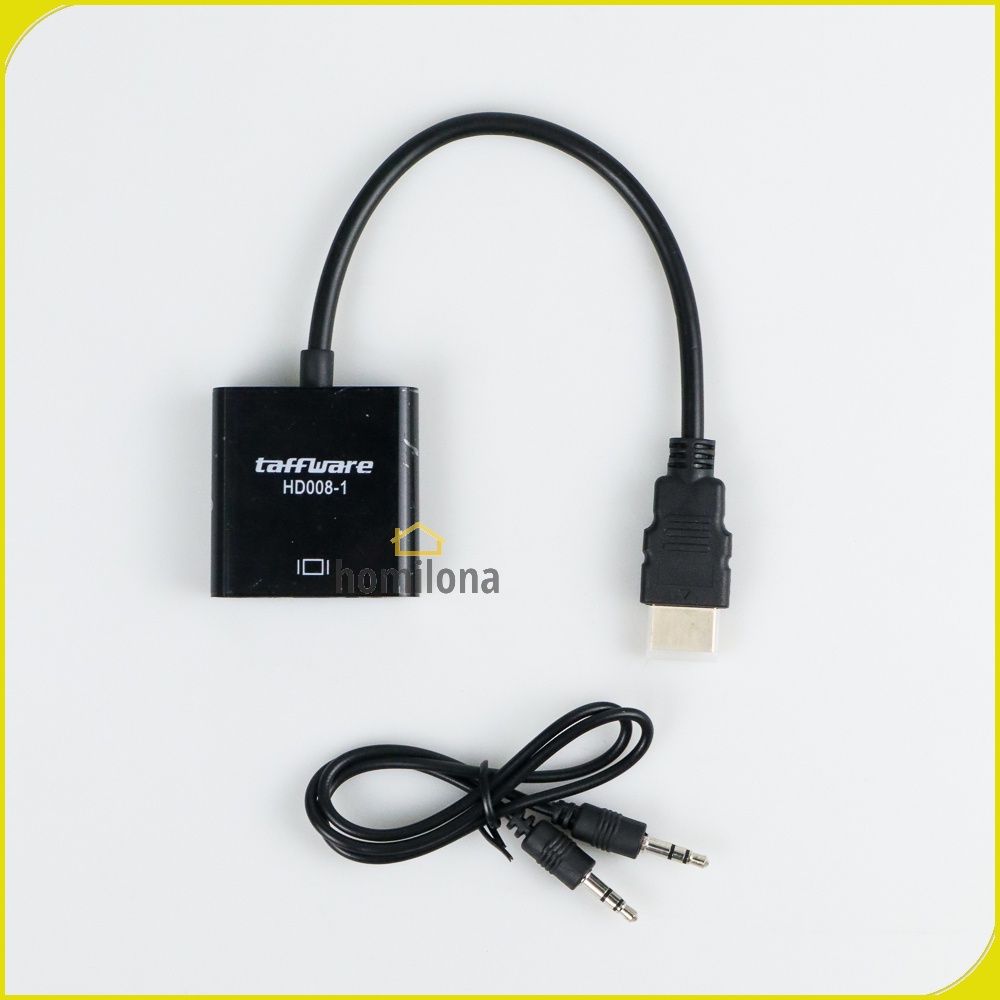 Adapter HDMI ke VGA Female dengan Audio - Taffware HD008-1 - Black White