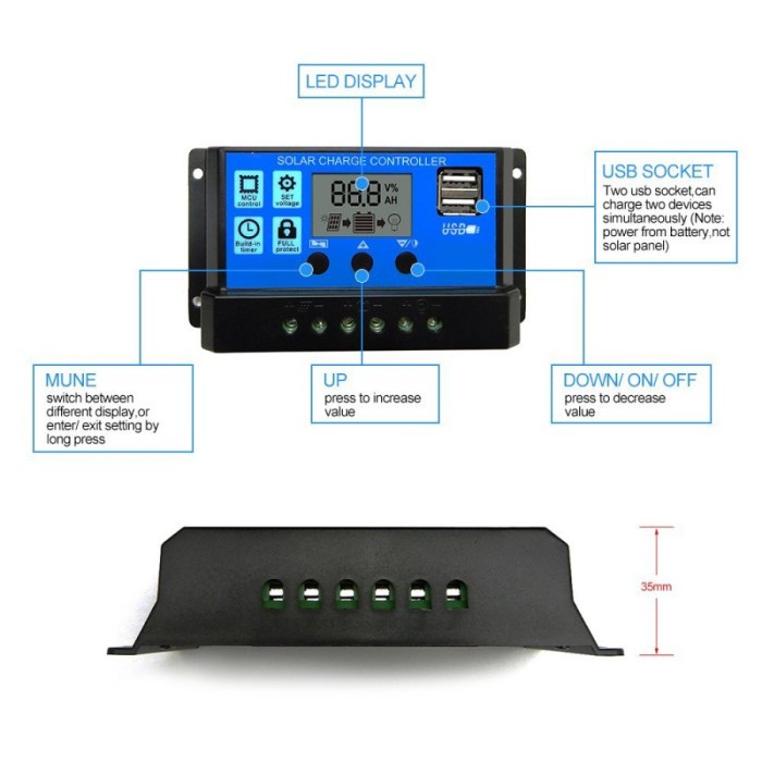 Solar Charge Controller LCD LED Display Solar PWM 12V/24V 10A 20A 30A 50A 60A USB Panel Surya Charge