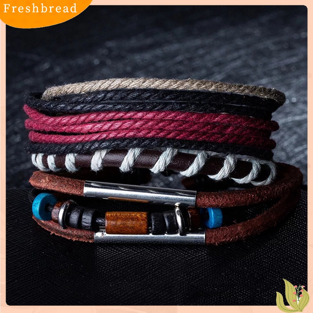 Terlaris 4Pcs/Set Unisex Multi Layer Faux Leather Braided Bracelet Bangles Jewelry Gift