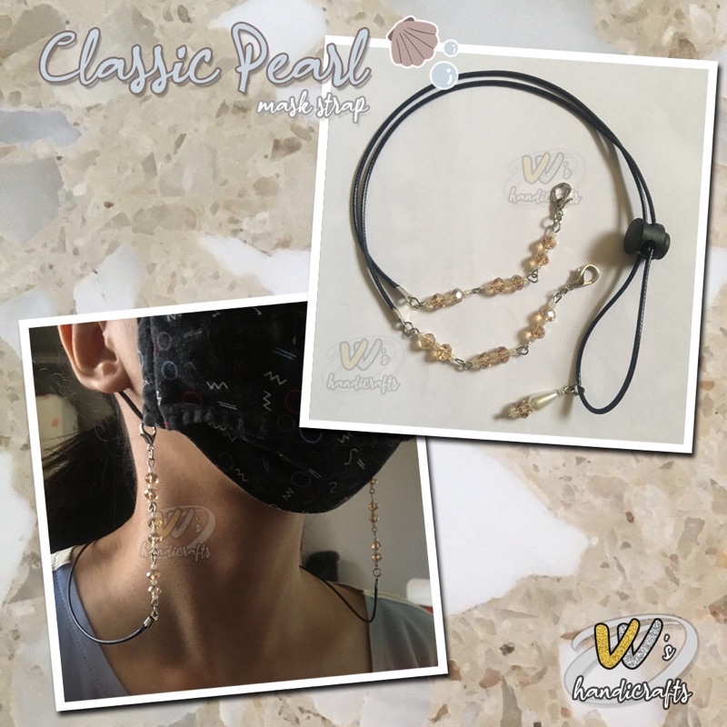 Kalung Tali Gantungan Masker Classic Pearl Mask Strap Mute Manik Beads Elegan Fashion Perhiasan Akse
