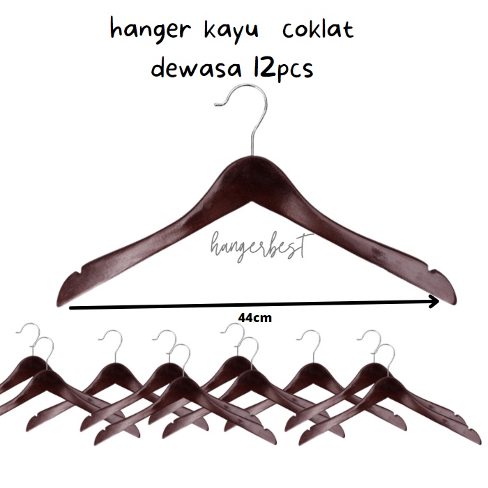 Hanger kayu Dewasa (Wood) Warna Coklat 1 Lusin / Gantungan baju ( isi 12 pcs)