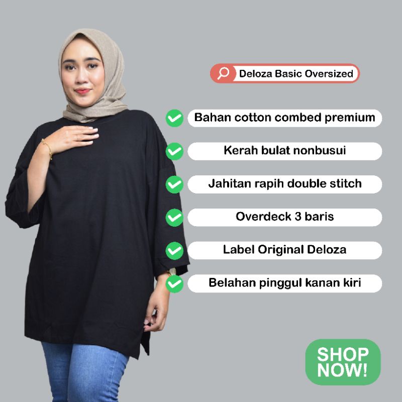 Deloza Atasan Oversized Kaos Washing Wanita