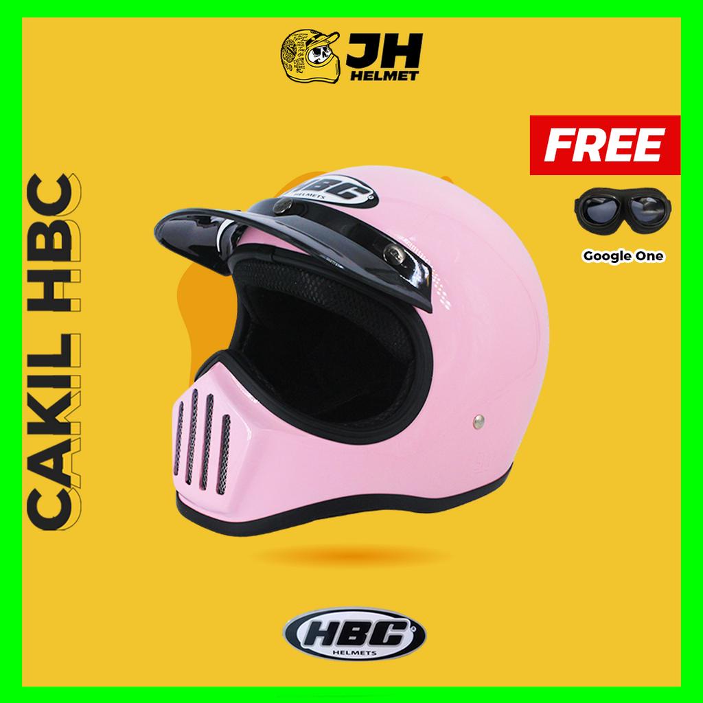 Helm Cakil HBC Pastel Pink + FREE GOGGLE | Retro Full Face | JUAL HELM