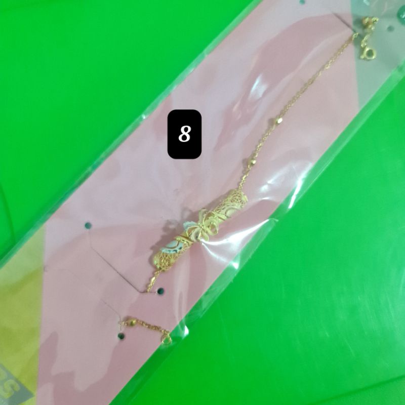 Gelang rantai serut variasi pita, kupu dan bunga 3 warna UBS kadar 8K 375 9K 420