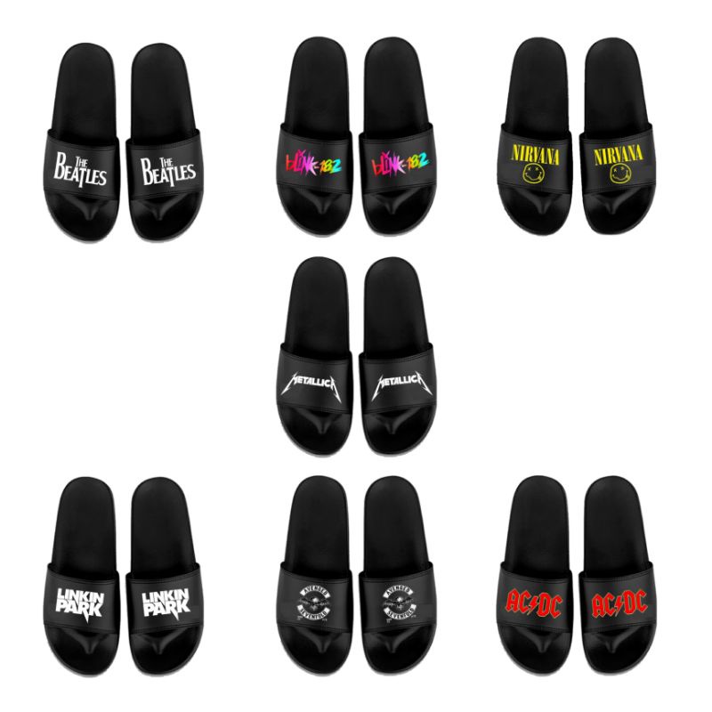 sandal pria sandal slide slip on sliper logo band