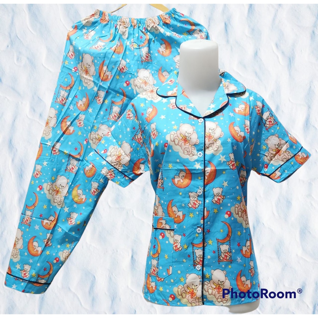 LFF Baju Tidur Wanita Piyama CP Motif Karakter-Baby Bear Biru