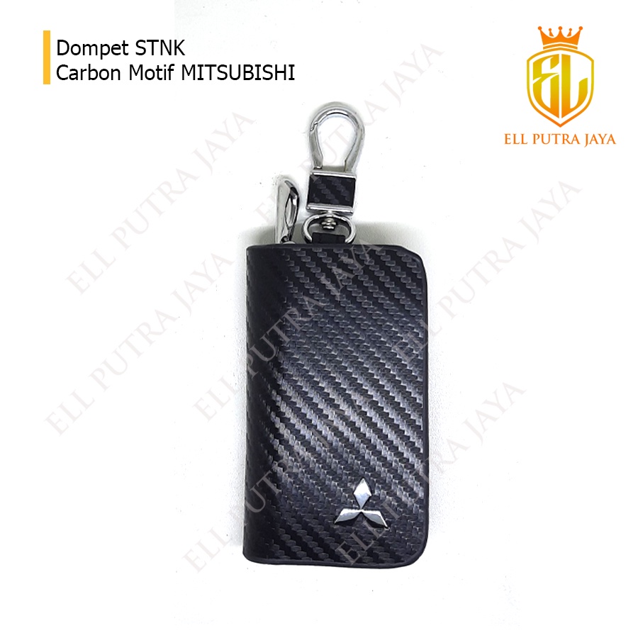 Dompet STNK Gantungan Kunci Motif Carbon Hitam Logo Mitsubishi