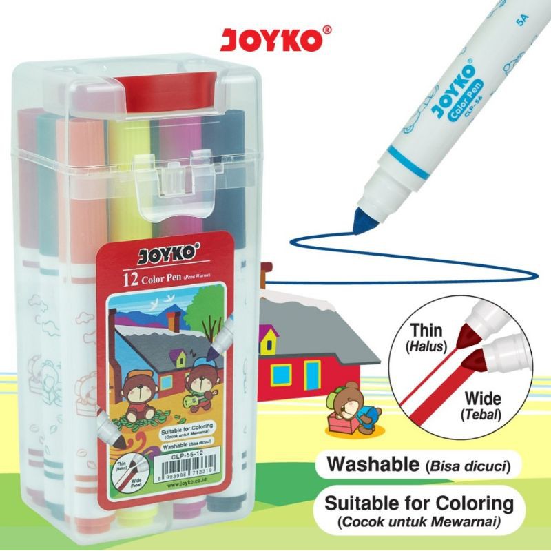 

joyko 12 w spidol 12 warna joyko CLP 56 washable color pen CLP-56 12w clp56 per set - enc.sup