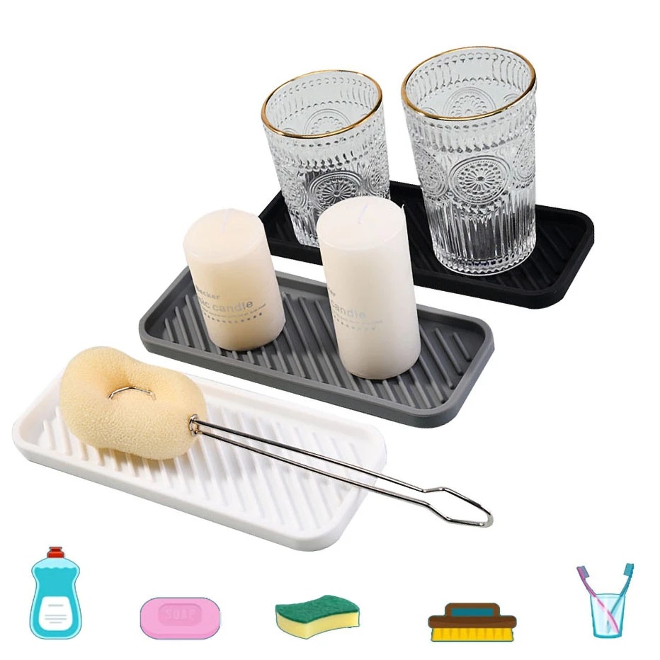 Tray Holder Sabun / Spons Cuci Piring Bahan Silikon Untuk Wastafel Dapur / Kamar Mandi