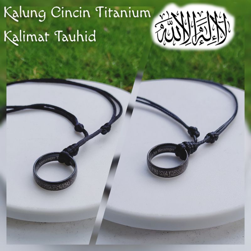 Kalung Cincin Titanium Kalimat Tauhid Hitam