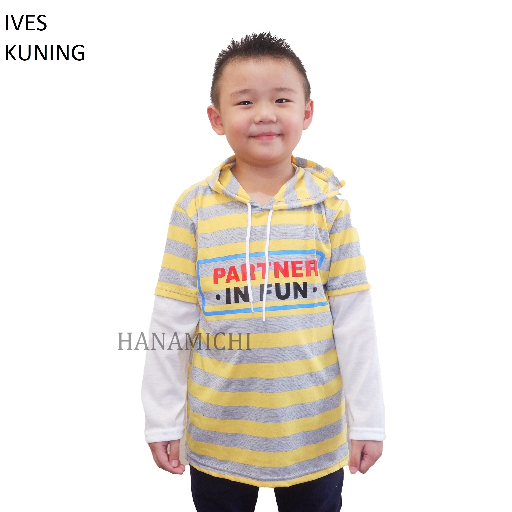 Hanamichi IVES Hoodie Anak Motif Garis Lengan Panjang