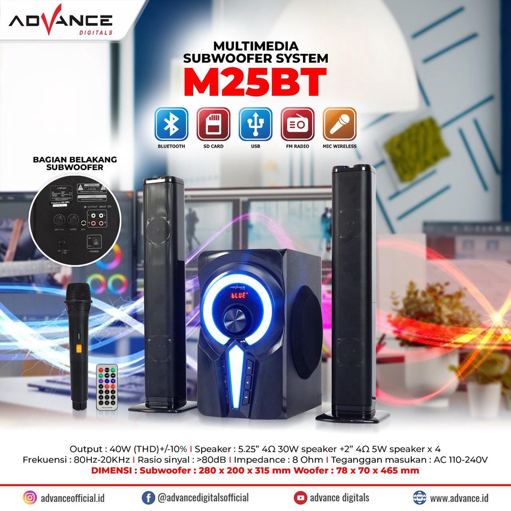 ADVANCE M25BT SOUNDBAR MULTIMEDIA BLUETOOTH FREE 1 MIC WIRELESS