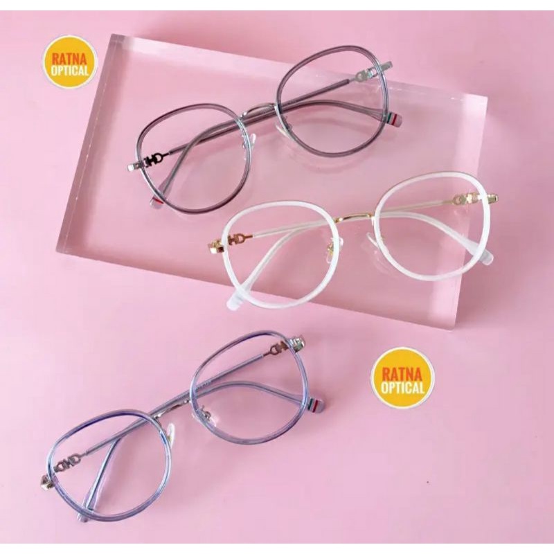 ( BUY 1 GET 1 )Kacamata Wanita Bulat RO20020,Lensa Photocromic Minus antiradiasi Free Box Dan Lap