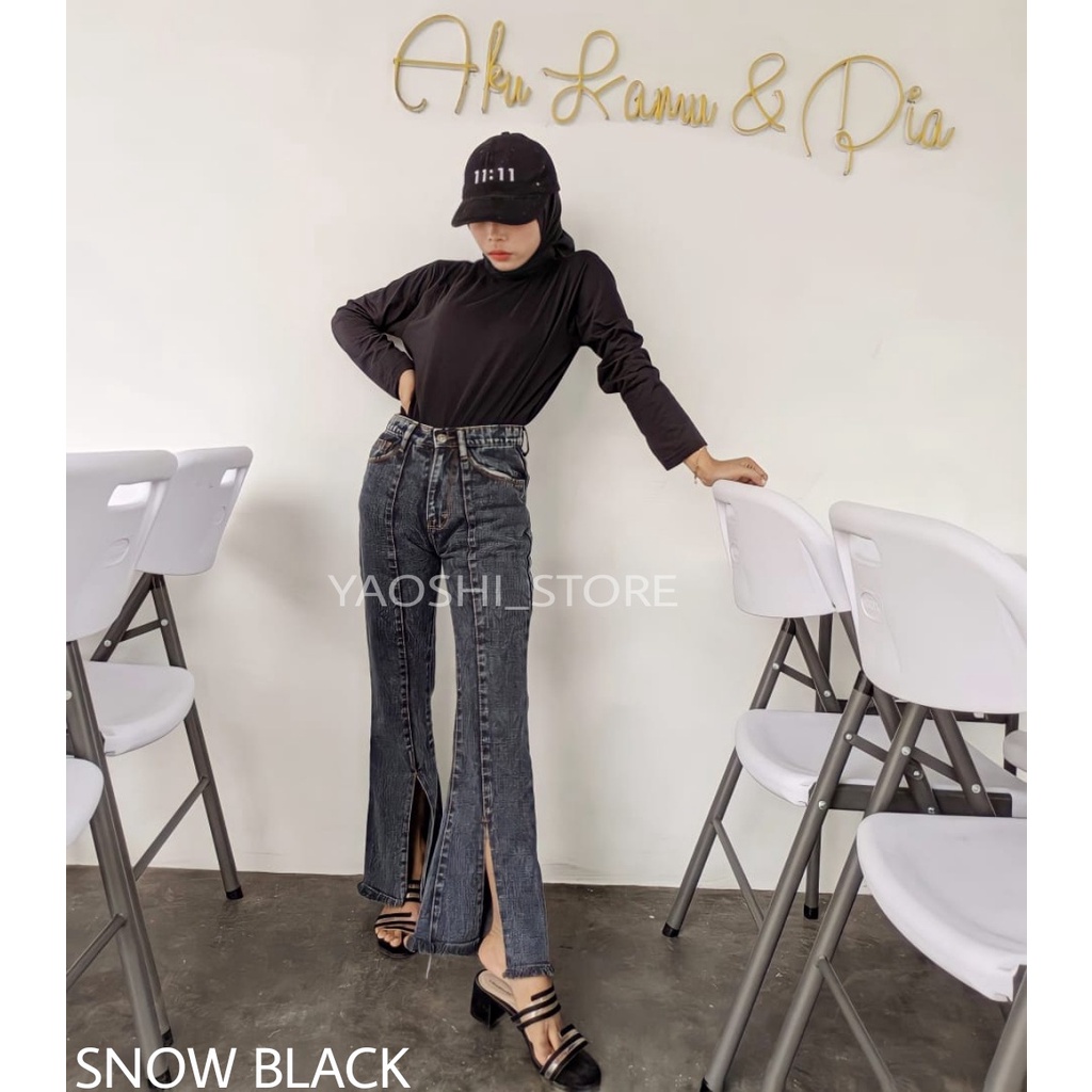 Magcun Store - Elina Cutbray Jeans Snow / Jeans Cutbray Pinggang Tinggi / Celana Jeans Pinggang Tinggi Wanita Cutbray 27-34