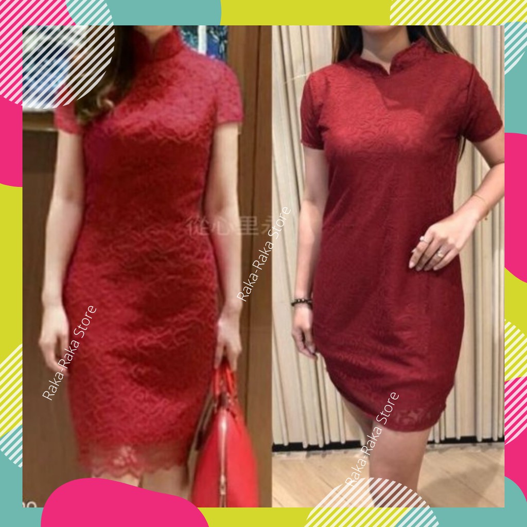 Dress Imlek Brukat Import Dres Drees Brokat Casual Lengan Pendek Wanita Cewek Kekinian Korea Terbaru