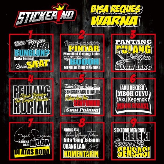 STICKER SKOTLET STIKER KACA PINTU/KACA/BODY MOBIL TRUCK/PICK UP/L300 KATA KATA KACA STIKER KATA KATA
