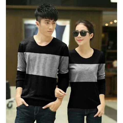 COUPLE TWO TONE KOREA/ LENGAN PANJANG BAHAN SPANDEK