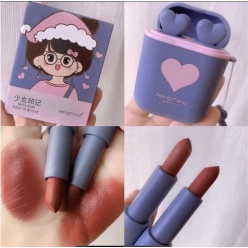 TERMURAH  LIPSTIK KOREA KEMASAN AIR PODS /Lipstick 2 in1 Hengfang cute Girl