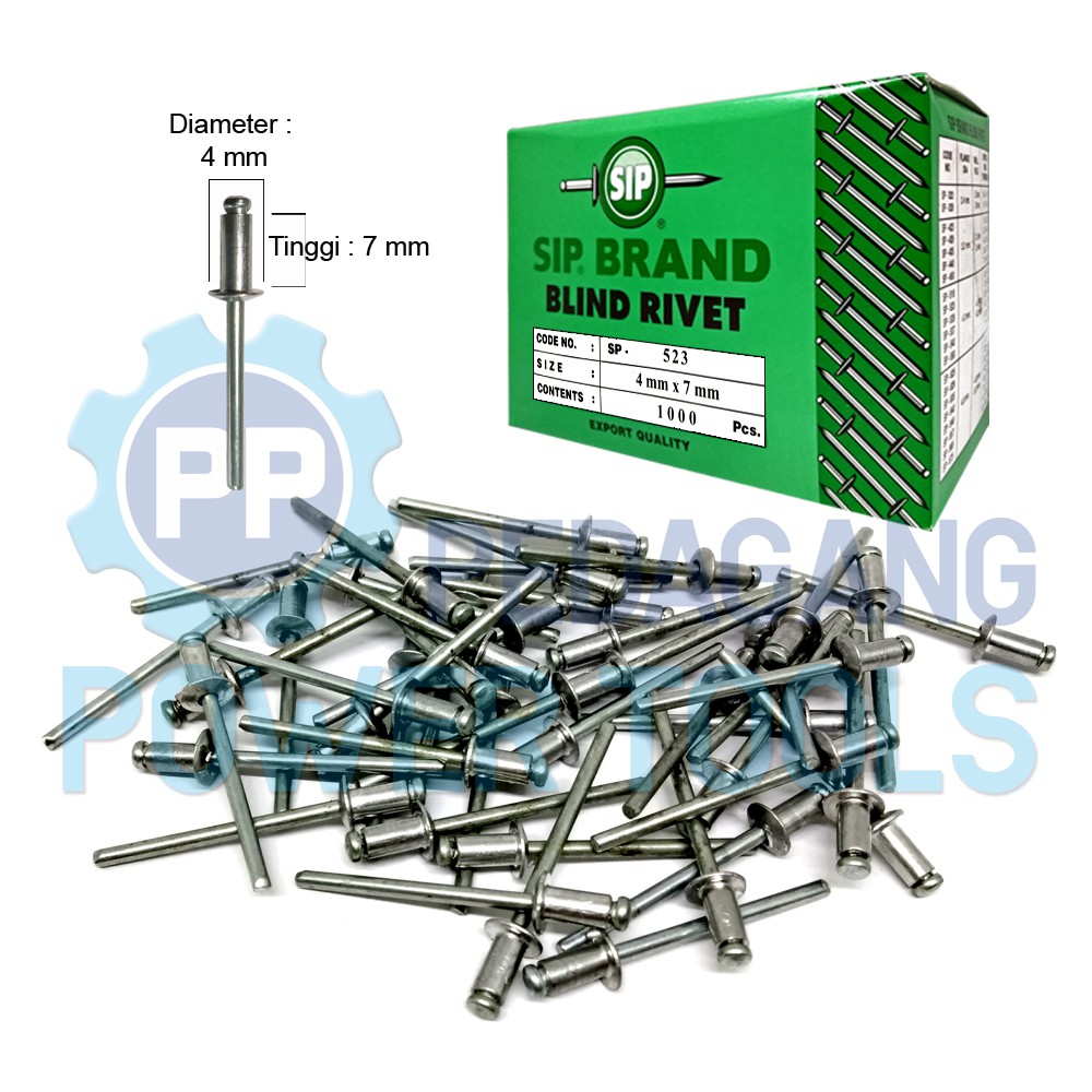 SIP 523 PAKU RIVET 4 x 7 MM BLIND RIPET RIFET TEMBAK 1 PAK 1.000 PCS