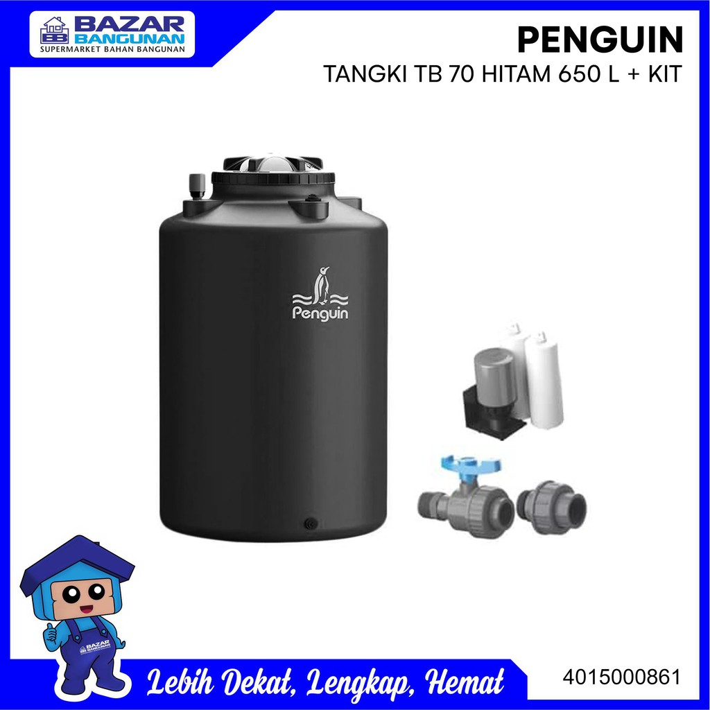 Penguin Tangki Tandon Toren Air Water Tank Set Tb 70 Tb70 650 L Hitam Shopee Indonesia