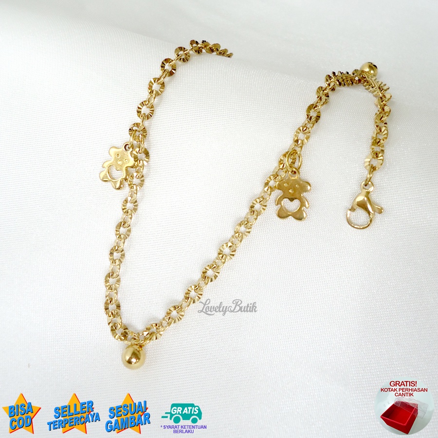 Lovelybutik - Gelang Kaki Dewasa Titanium Anti Karat Bear Gelang Kaki Wanita Titanium Rantai Nori Donat Ukuran 27 Cm BONUS TEMPAT PERHIASAN