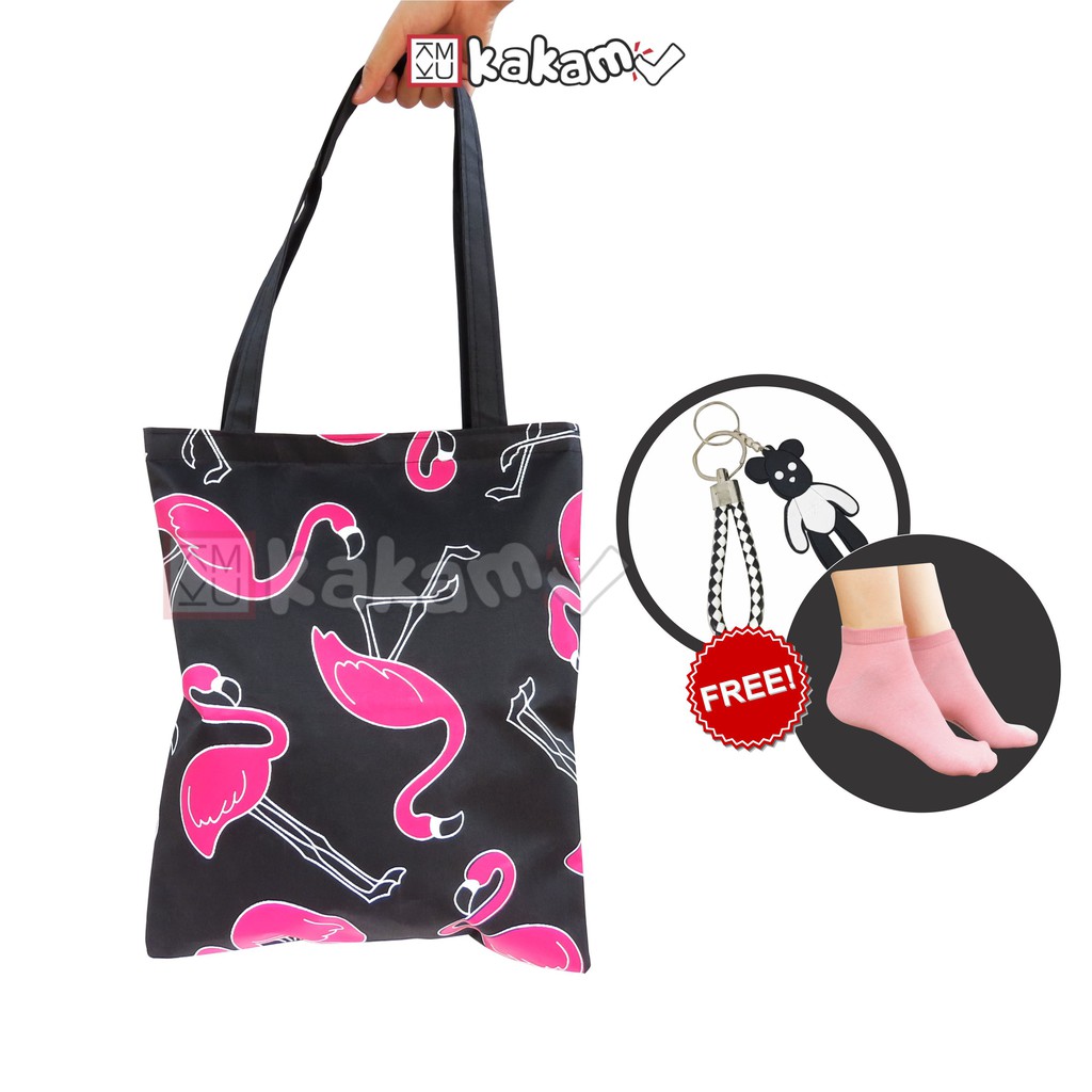 Tas Wanita Tote Bag Kekinian Motif Karakter Flamingo