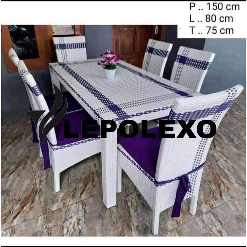 Meja makan rotan sintetis kursi 4