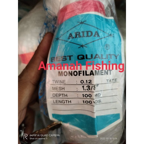 Arida lubang 1-3/8senar nomor 0.12panjang 100x100model TATE. Bukan YOKO jaring ikan TERBAIK Jnai dig