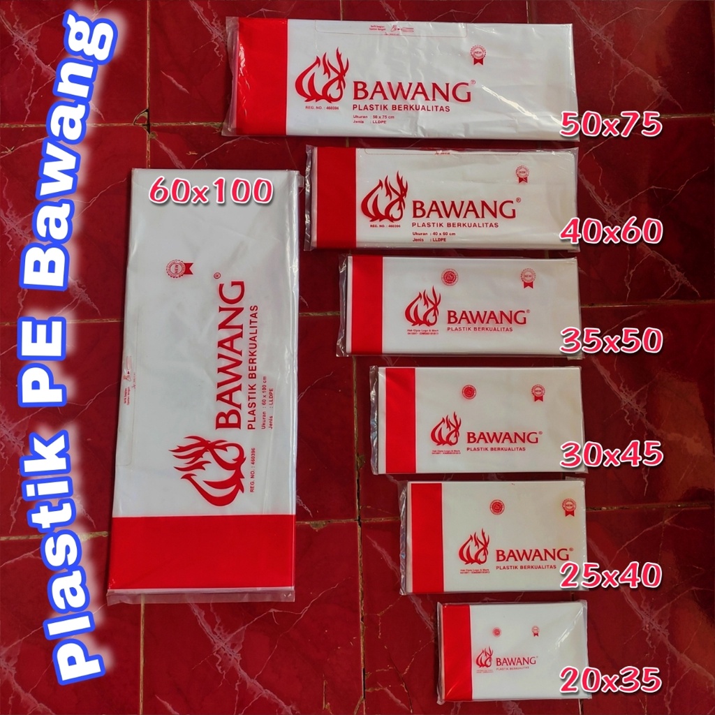plastik pe merk bawang uk 30x45 / kantong plastik pe bening