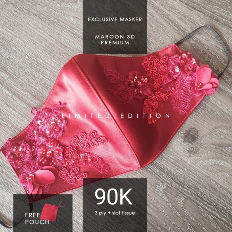 MAROON 3D PREMIUM..Masker Kain Premium 3ply..Masker Fashion/Pesta/Wedding