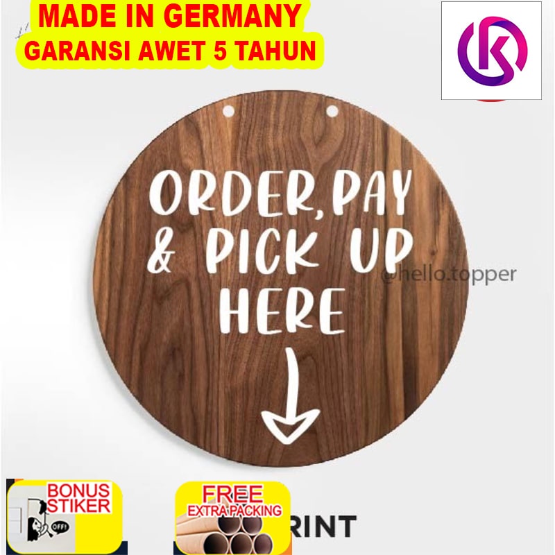 

Murah Sign Kayu Order Pay Pick Up Here Modern Signage Kayu UV Print - 15cm