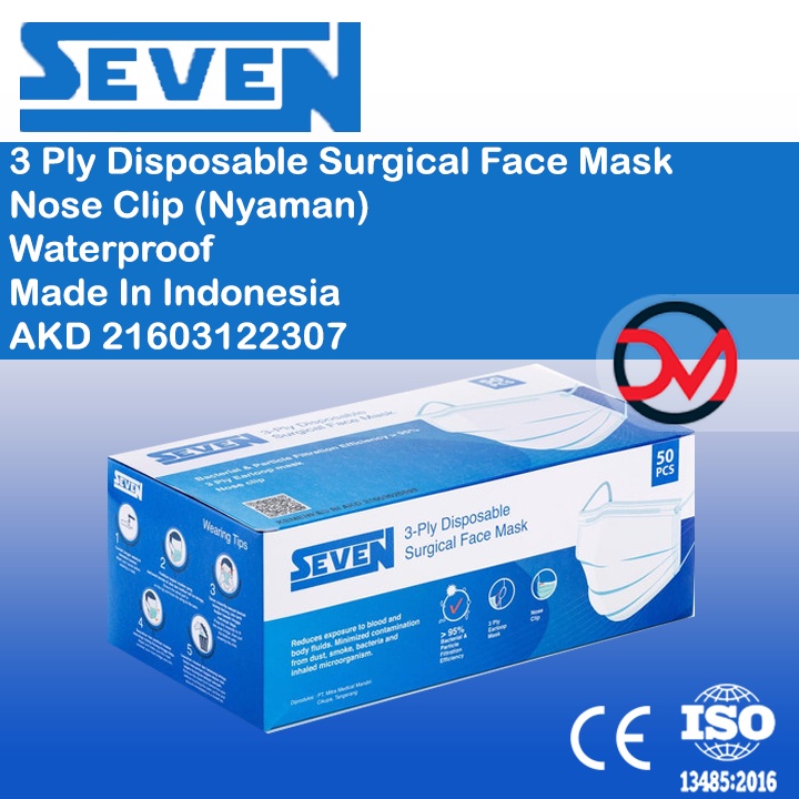 Seven Masker Medis 3ply / Surgical Face Mask  3 ply isi 50pcs (3 Warna)